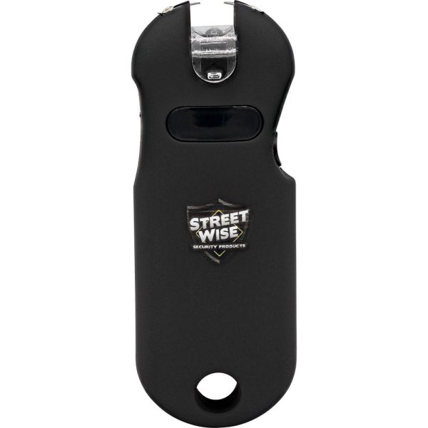 Black Streetwise stun gun with safety switch and LED flashlight for personal safety.