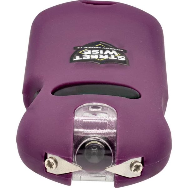 Purple Streetwise stun gun and flashlight for self-defense and personal safety.