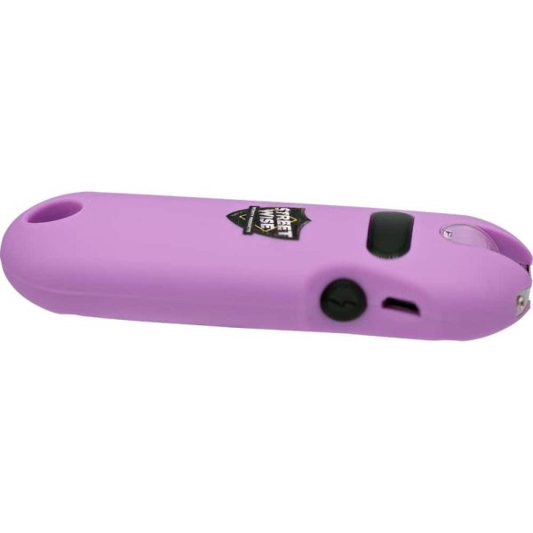 Purple personal safety device featuring buttons and a Street Wise logo, ideal for self-defense and portable security.