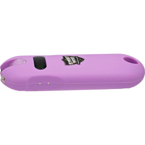 Purple stun gun for personal safety with a sleek design and compact size, ideal for self-defense.