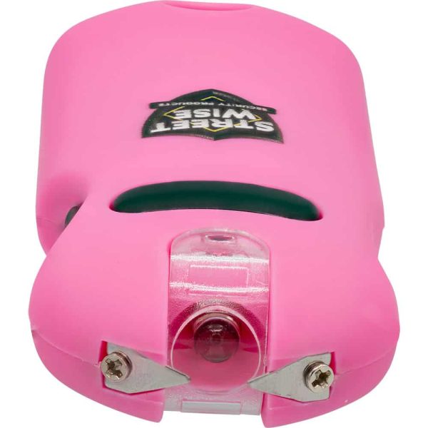 Pink personal protection device with Streetwise logo, featuring sharp points for safety and self-defense.