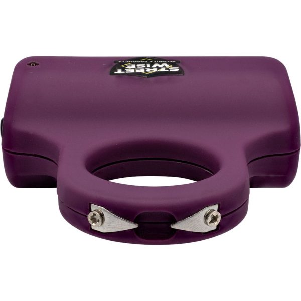 Purple personal alarm device with ergonomic grip for safety and self-defense.