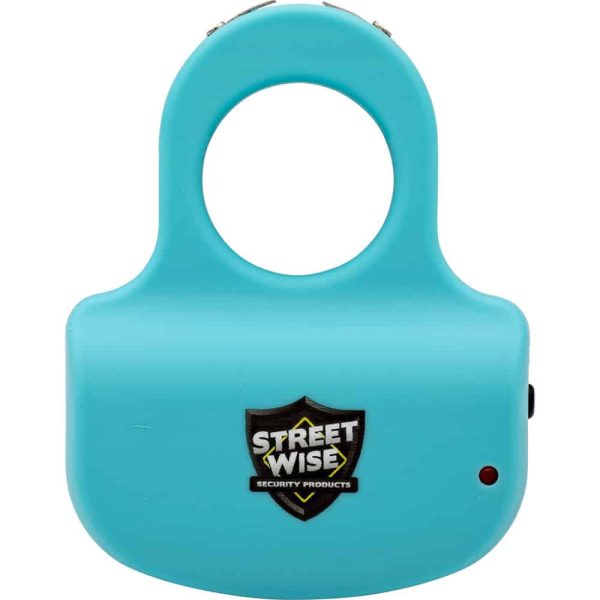 Teal Streetwise security product with a circular grip; sleek personal safety device for self-defense.
