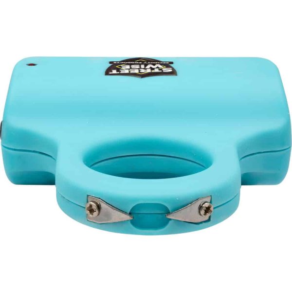 Turquoise handheld sharpener for kitchen knives and tools, featuring a compact design and secure grip.