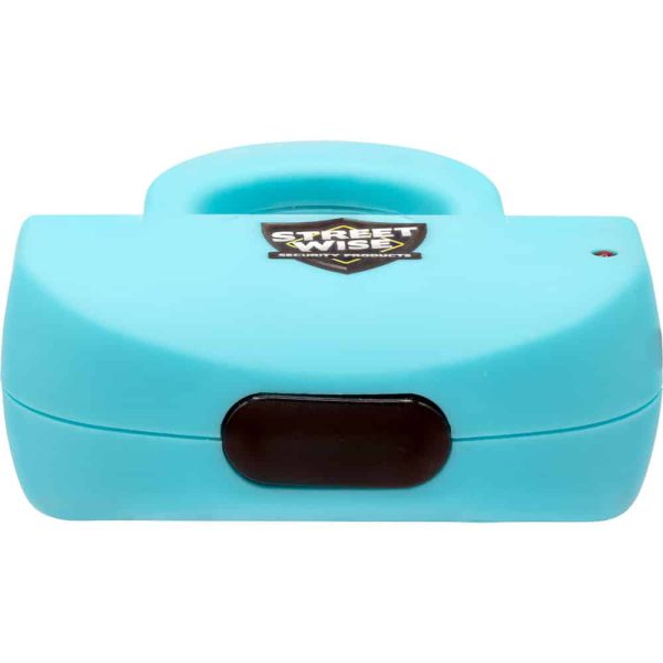 Blue handheld stun gun from Streetwise Security Products, featuring a compact design for personal safety.
