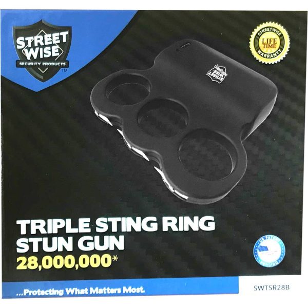 Triple Sting Ring Stun Gun with 28 million volts, Streetwise Security, lifetime warranty.