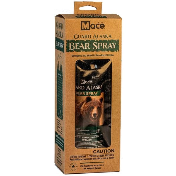 Mace Guard Alaska bear spray packaging with bear image, developed for wilderness safety.