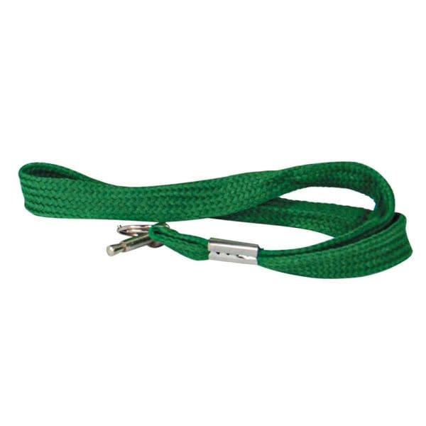 Green lanyard with metal clip, perfect for ID badges and keys. Durable woven material.