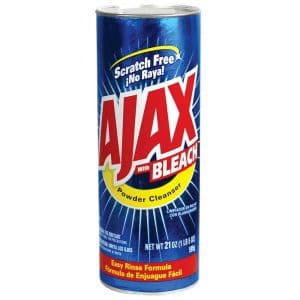 Ajax cleanser with bleach, 21 oz can. Scratch-free powder, easy rinse formula for tough cleaning tasks.