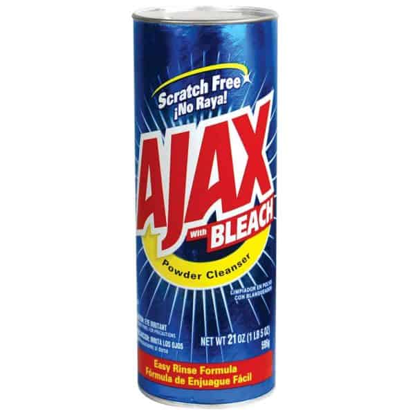 Ajax cleanser with bleach, 21 oz can. Scratch-free powder, easy rinse formula for tough cleaning tasks.