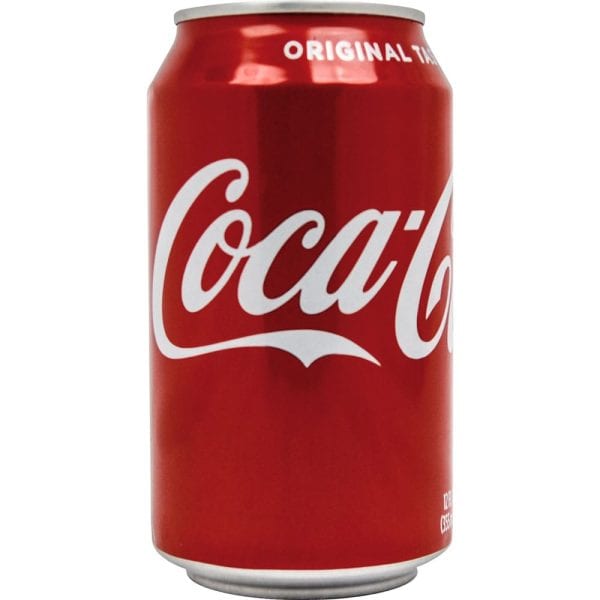 Red Coca-Cola can featuring classic logo on white background, representing the iconic soft drink brand.