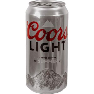 Coors Light limited edition can, Summer 2021, featuring mountain design and silver packaging.
