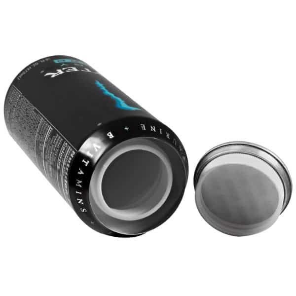 Black stealth stash can with lid open, ideal for discreet storage.