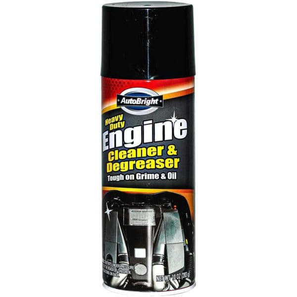 Heavy-duty AutoBright engine cleaner and degreaser spray can, effective on grime and oil.