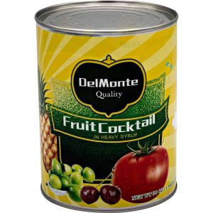 Del Monte fruit cocktail can with colorful fruit illustrations, labeled in heavy syrup, 30 oz.