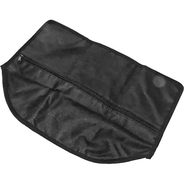 Black zippered utility pouch laid flat on a white background, ideal for storage and organization.