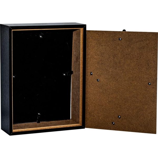 Open black shadow box frame with a removable back panel for easy customization and display.