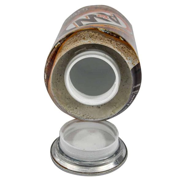 Open soda can-safe with detached lid, showcasing hidden storage for valuables.