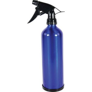 Blue spray bottle with black nozzle for cleaning or gardening tasks.