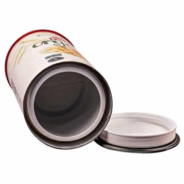 Open cylindrical container with lid removed, showcasing empty interior on a white background.