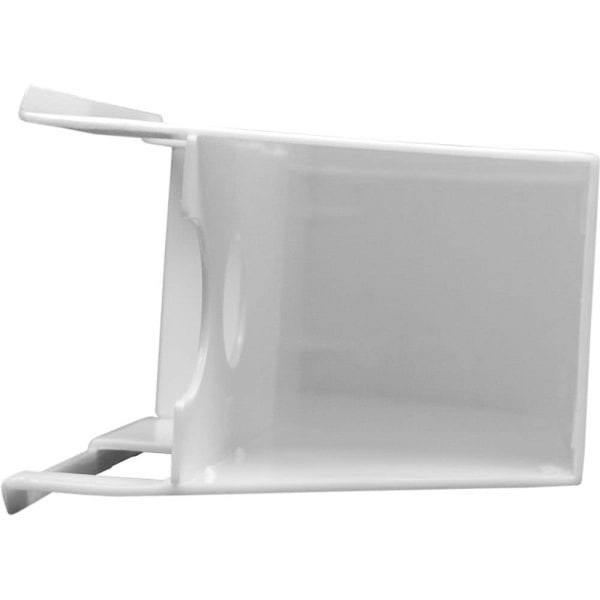 White plastic wall bracket for vertical blinds on a plain background.