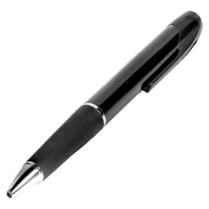 Sleek black ballpoint pen with silver accents isolated on white background, ideal for smooth and stylish writing.