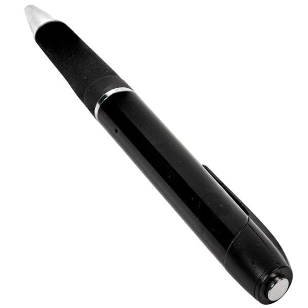 Black stylus pen with silver tip isolated on white background. Ideal for touchscreen devices.