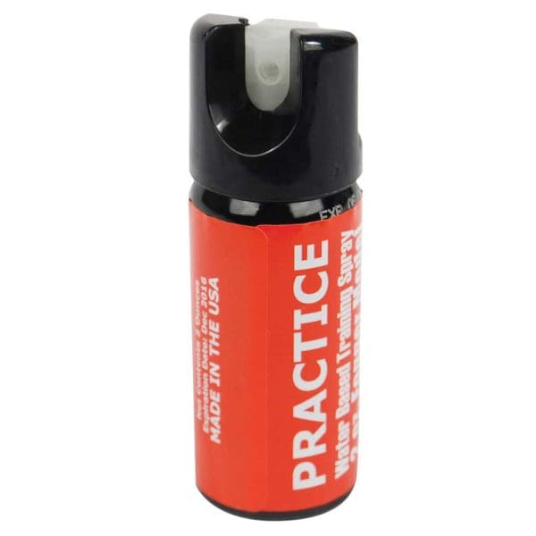 Red practice spray can for training use, labeled Made in the USA, displaying water-based formula.