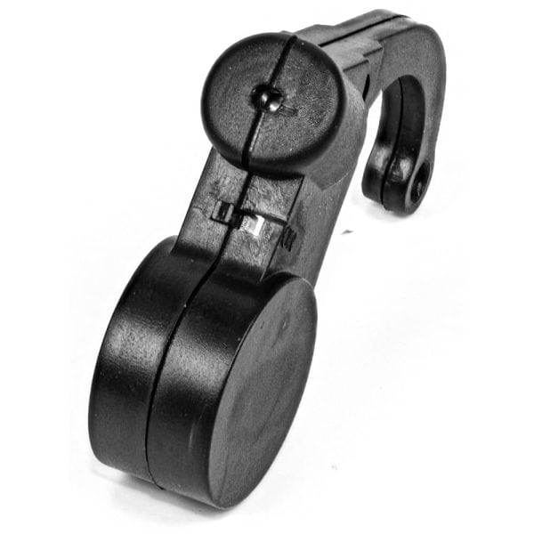 Black clip-on metronome with round dials for musical instrument.
