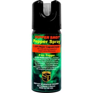 Pepper Shot Pepper Spray, 1.20% major capsaicinoids, 2 oz fogger, effective personal defense, black canister.