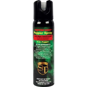 Pepper Shot® pepper spray fogger, 4 oz, with 1.2% major capsaicinoids, non-flammable, made in USA.