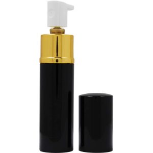 Black and gold cosmetic pump bottle with cap, ideal for skincare or beauty products packaging.