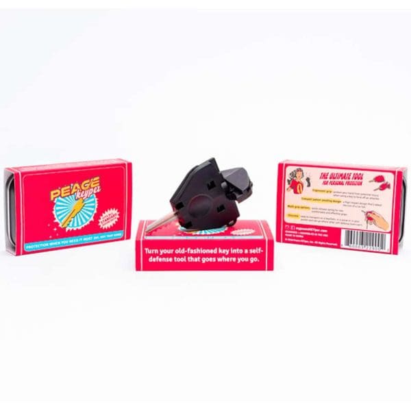 Personal safety key tool in red packaging with the text Peace Keeper and self-defense features.