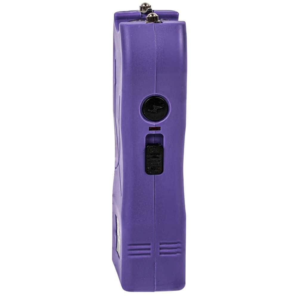 Side view of a purple handheld device showcasing its ports and switch.