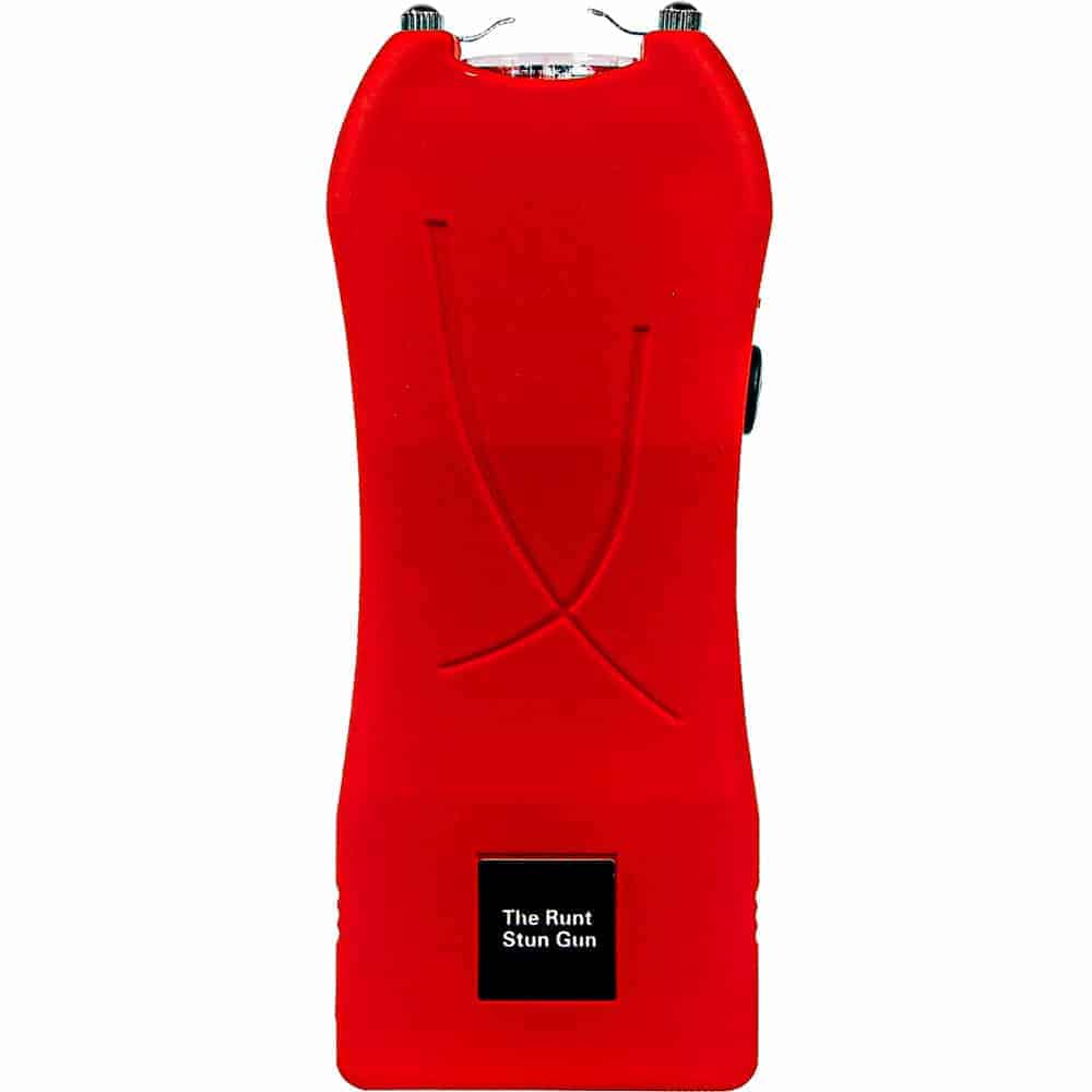 Red stun gun for personal safety with sleek design and ergonomic grip.