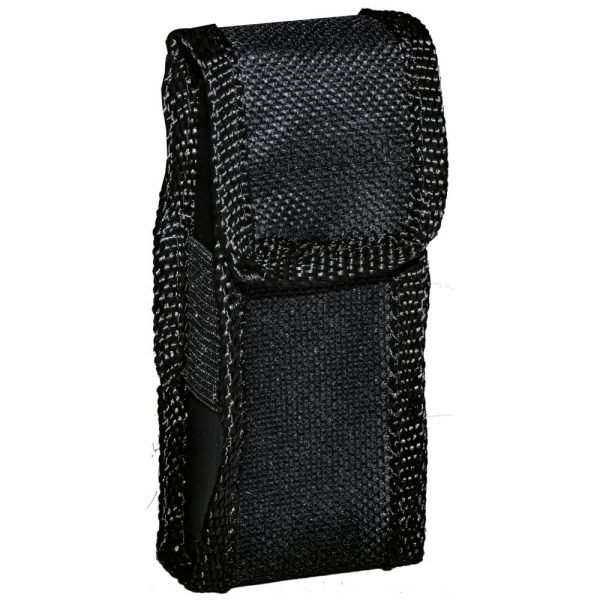 Black nylon tactical pouch with secure flap closure for small gear storage. Ideal for outdoor and tactical use.