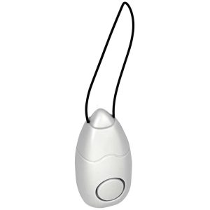 White personal alarm with black cord, ideal for personal safety and emergency situations.