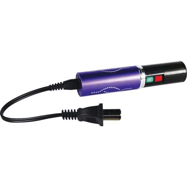 Electric purple soldering iron with cord and switch, isolated on white background.