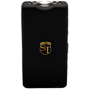 Black stun gun with Safety Technology logo for personal self-defense and security.