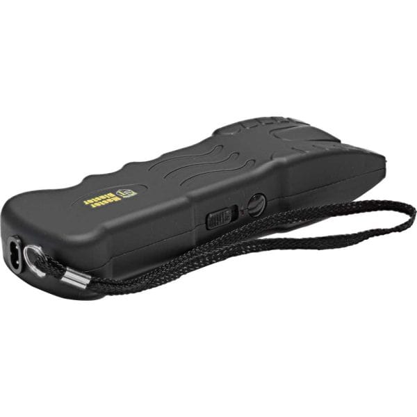 Black electronic device with strap and switch, sleek design for portable use.