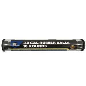 Tube of 10 rounds of .50 caliber rubber balls for training and self-defense.