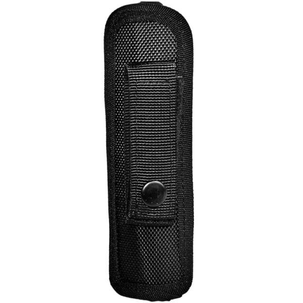 Black nylon multitool holster with secure snap closure, ideal for outdoor and EDC use.