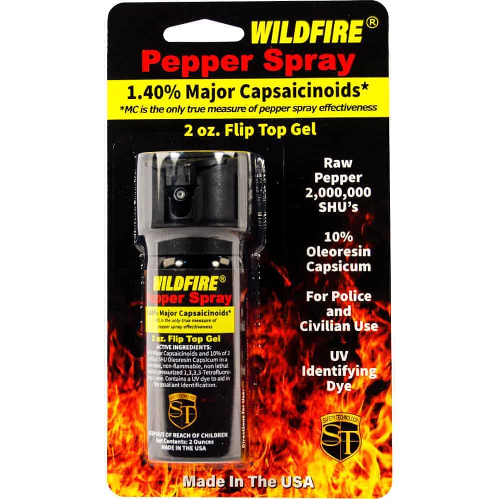 Wildfire Pepper Spray, 2 oz. Flip Top Gel, 1.40% Major Capsaicinoids, 2,000,000 SHU, for police and civilian use, USA made.