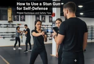 People practice proper stun gun techniques in a self-defense class for safety and preparedness.