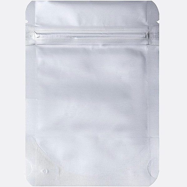 Silver foil ziplock pouch isolated on a white background. Ideal for packaging and storage of products.