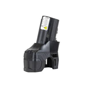 Black electronic device component isolated on white background, featuring a sleek ergonomic design.